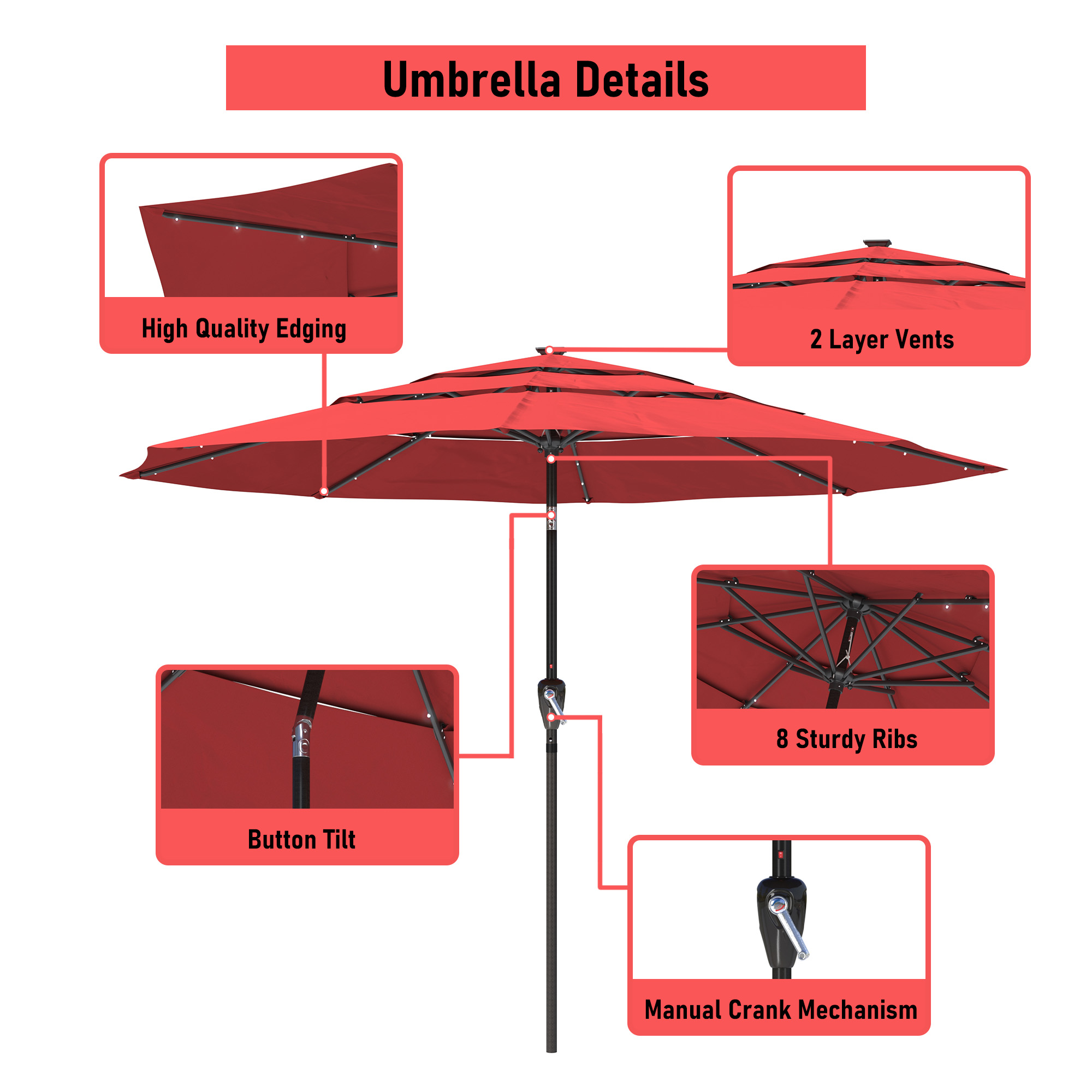 Mondawe 11-Ft Market Patio Umbrella with LED-Mondawe