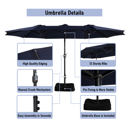 Mondawe 15ft Rectangular Patio Market Umbrella with Base-Mondawe