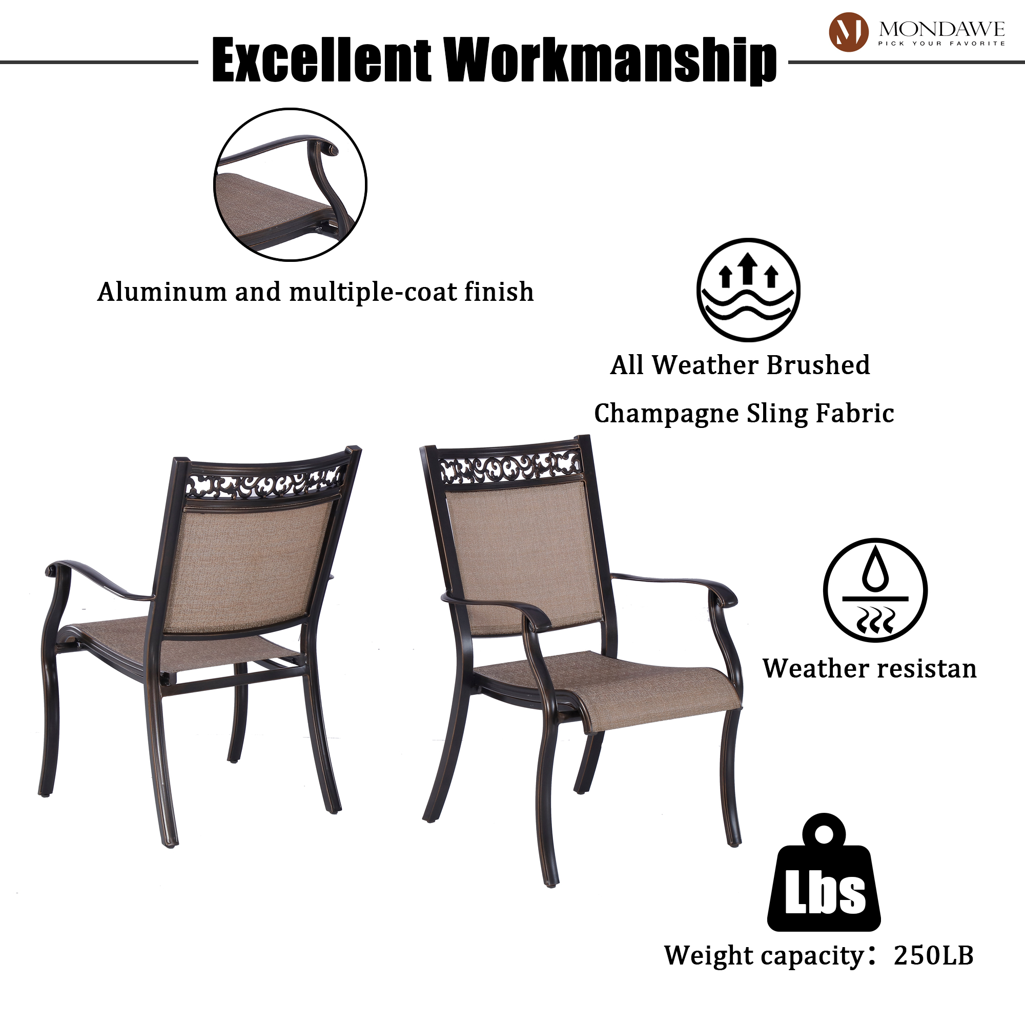 Mondawe 4-Pack Rust-Resistant Aluminum Chair Outdoor Dining Chairs-Mondawe