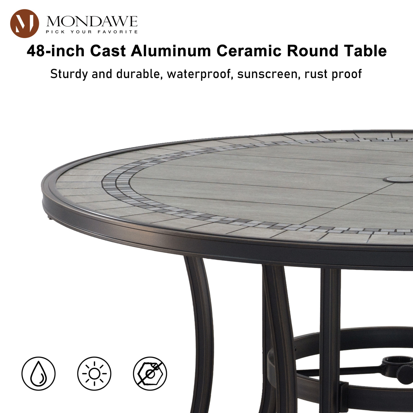 Mondawe 48 In Ceramic Cast Aluminium Round Dining Table-Mondawe