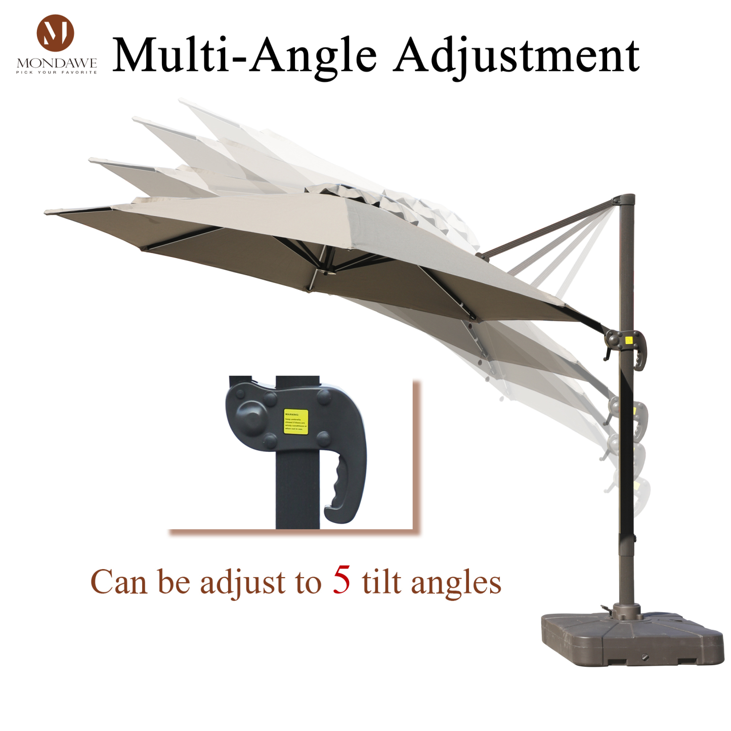 Mondawe 11 ft. Outdoor 360° Rotation Patio Cantilever Umbrella with Led Lights and Base for Garden-Mondawe
