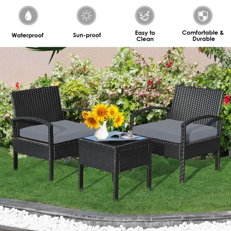 Mondawe 3 Pieces Outdoor Rattan Patio Conversation Set with Seat Cushions-Red-Mondawe