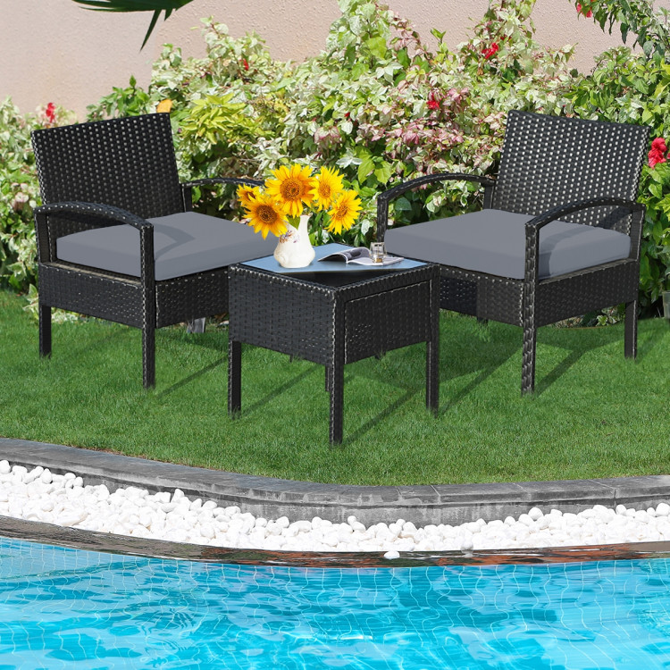 Mondawe 3 Pieces Outdoor Rattan Patio Conversation Set with Seat Cushions-Red-Mondawe