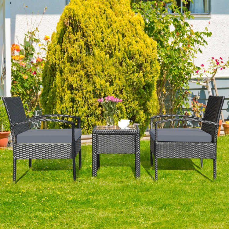 Mondawe 3 Pieces Outdoor Rattan Patio Conversation Set with Seat Cushions-Red-Mondawe