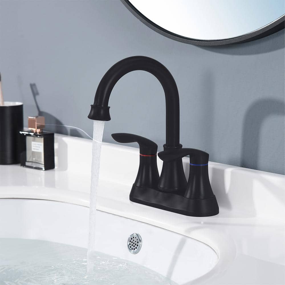 2-Handle Lavatory Faucet Bathroom Sink Faucet with Metal Pop-up Drain and Faucet Supply Lines-Mondawe