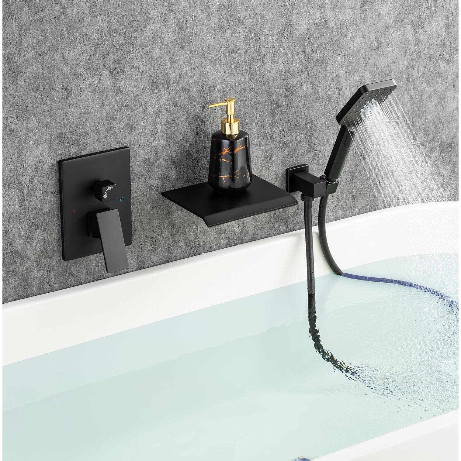 Waterfall Tub Faucet Wall Mount Roman Tub Filler Chrome Single Handle Brass Bathroom Bathtub Faucet with Hand Shower-Mondawe