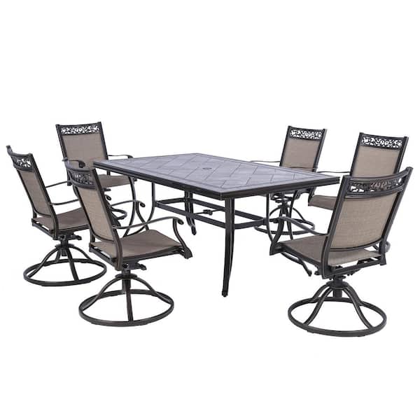 Mondawe 7-Piece Cast Aluminum Rectangular 28" H Outdoor Dining Set with Umbrella Hole-Mondawe