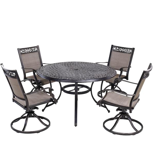 Mondawe 5PCS Patio Furniture 28" H Cast Aluminum Round Table Dining Sets with Umbrella Hole-Mondawe