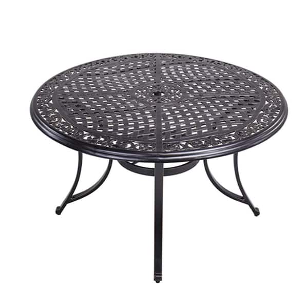 Mondawe Round Cast Aluminum 28 in. Patio Outdoor Dining Table with Umbrella Hole-Mondawe