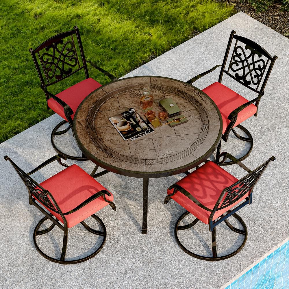 Mondawe Patio Furniture 48" Round Dining Table Waterproof Rustproof Outdoor Backyard Furniture-Mondawe