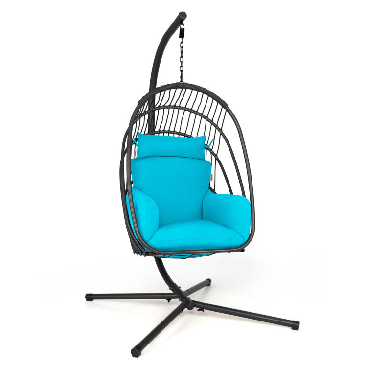 Mondawe Hanging Folding Egg Chair with Stand Soft Cushion Pillow Swing Hammock -Mondawe