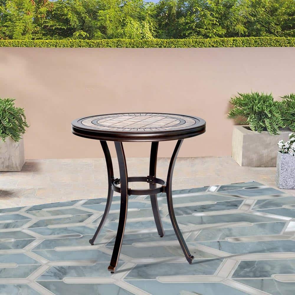 Mondawe 28 In. Round Aluminum Table Outdoor Bistro Table -Mondawe