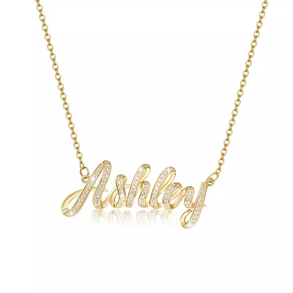 925 Sterling Silver Dimensional Name Necklace With Diamond-Vigg Jewelry