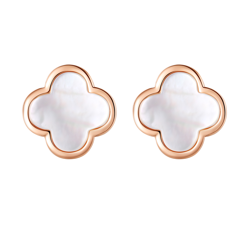 Rose Gold Four-leaf Clover Fritillary Earrings-Vigg Jewelry