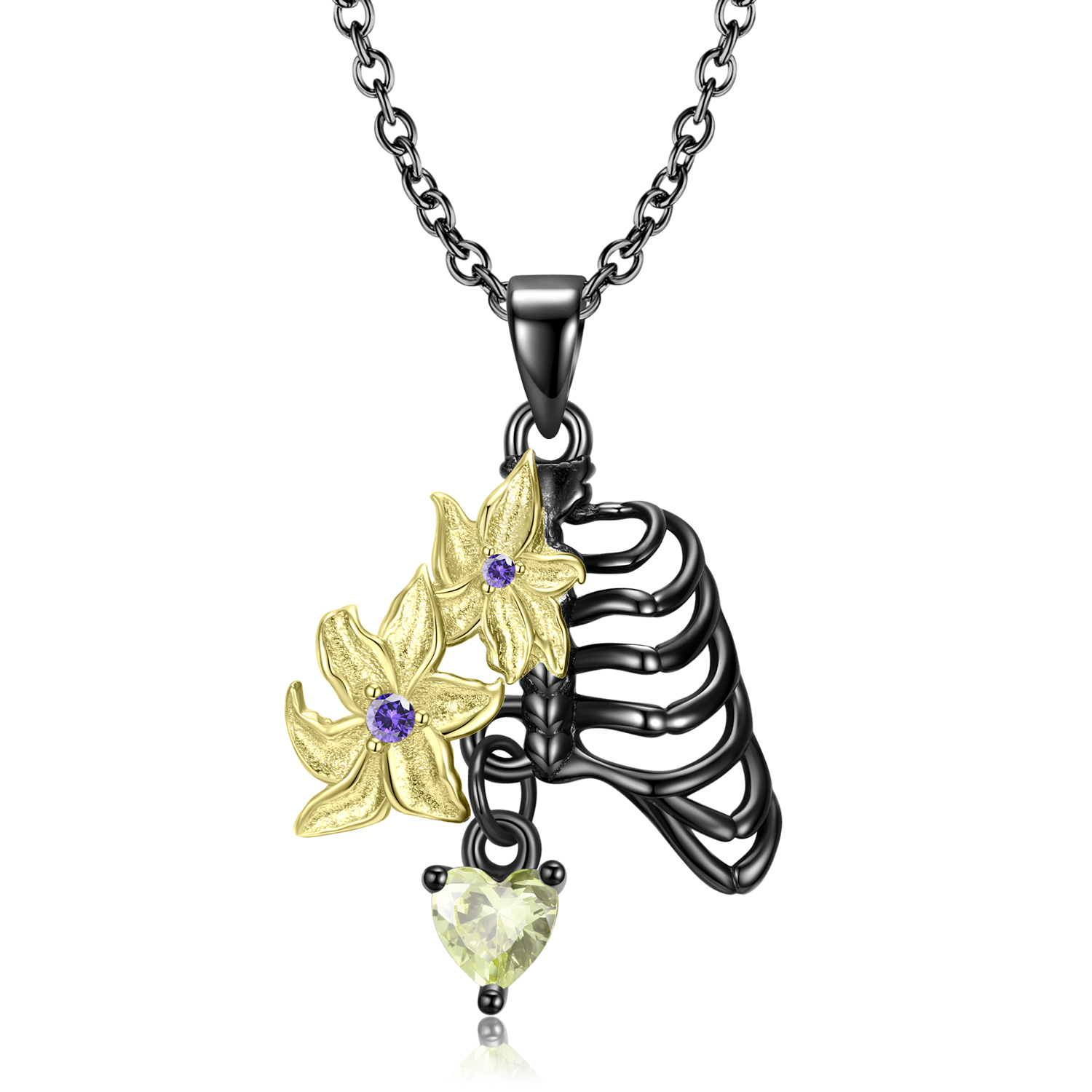 Halloween Floral Skeleton Necklace-Vigg Jewelry