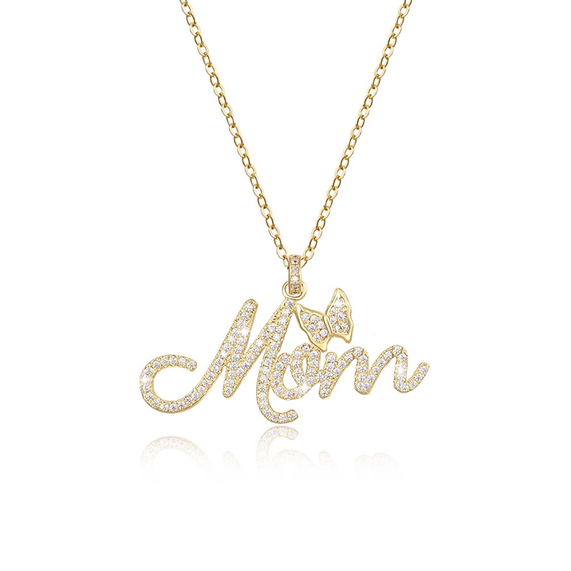 VIGG Custom Name Butterfly Sparkling Necklace With Diamond-Vigg Jewelry