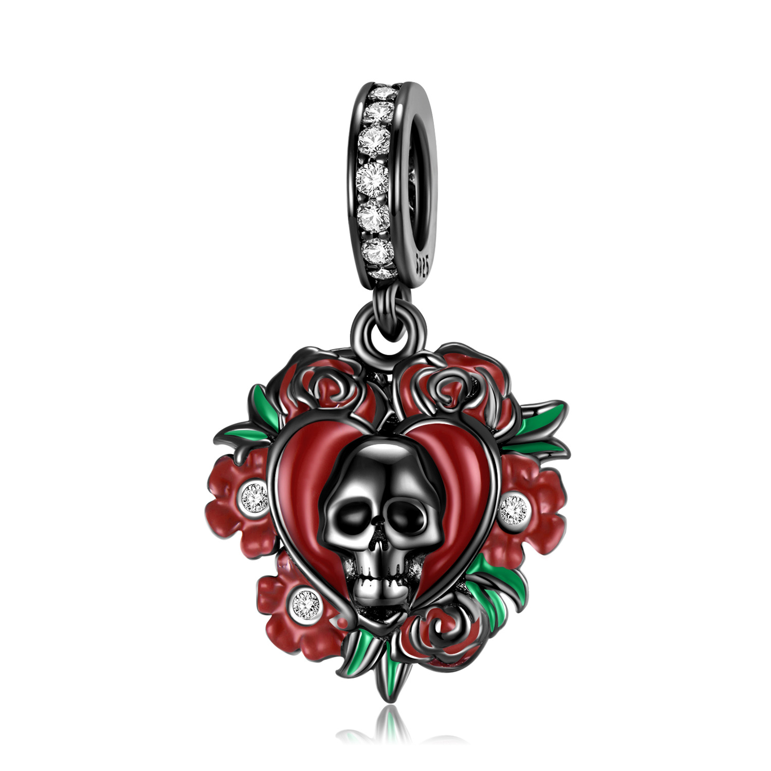 Blooming Rose Skull Pendant Bracelet-Vigg Jewelry