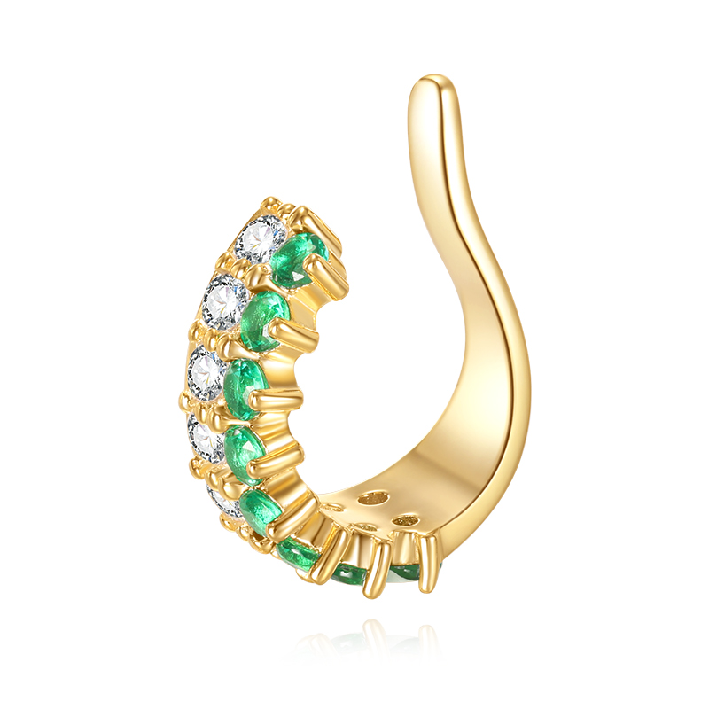 VIGG 18K Gold Plated Emerald Ear Clip-Vigg Jewelry