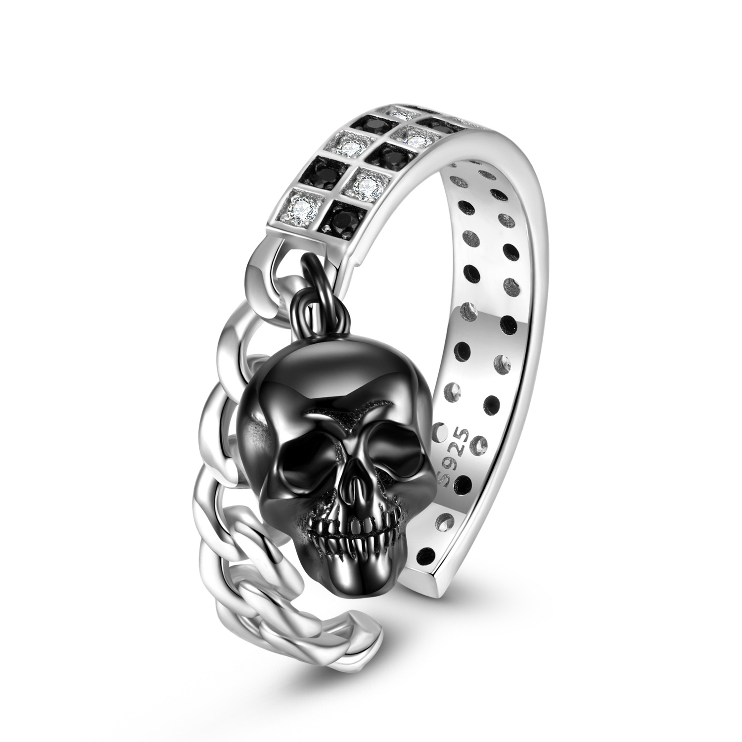 Halloween Black And White Mosaic Skull Ring-Vigg Jewelry