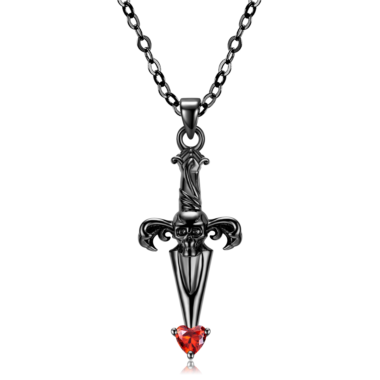 Halloween "Skull & Dagger" Cross Heart Necklace-Vigg Jewelry