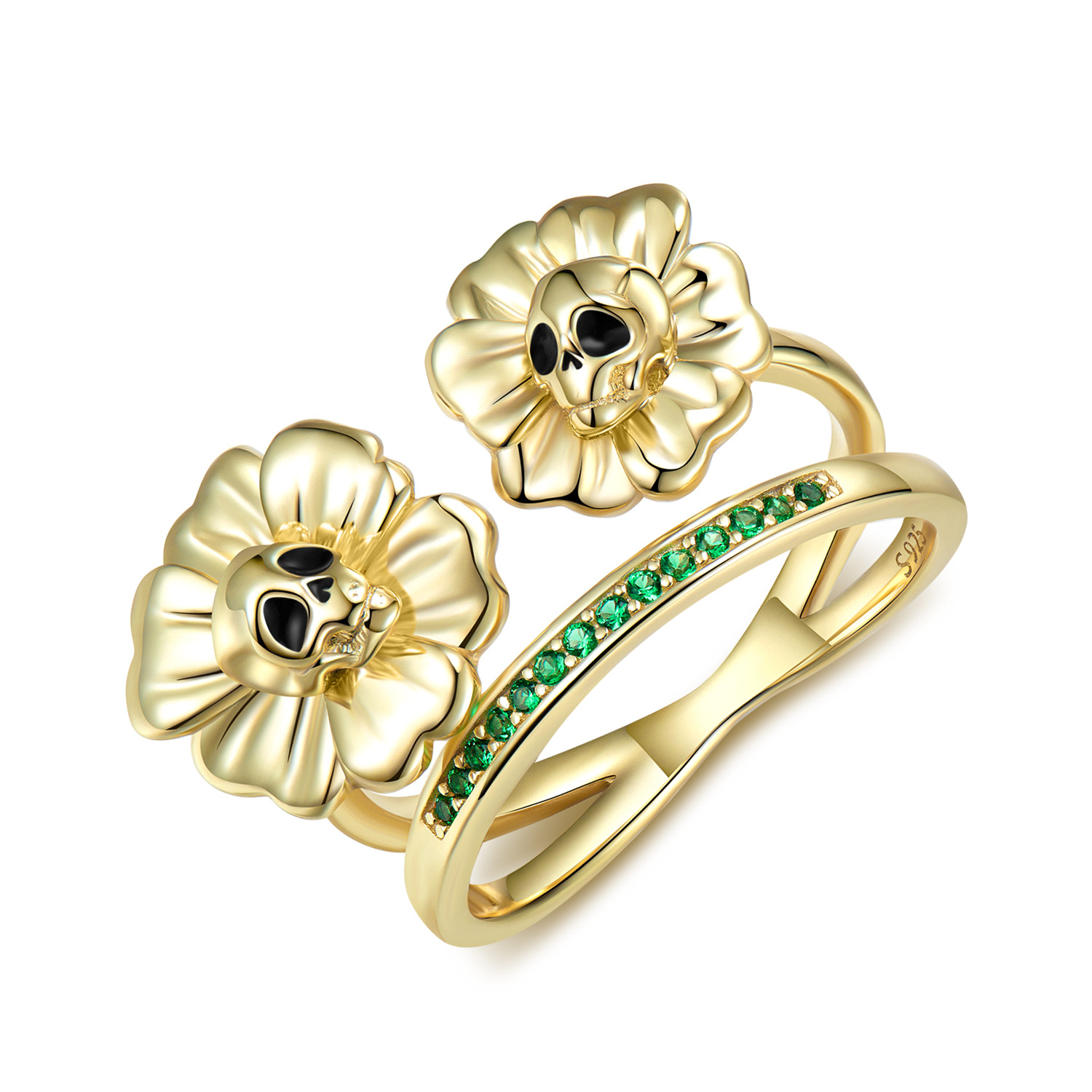Halloween Skull Golden Sunflower Ring-Vigg Jewelry