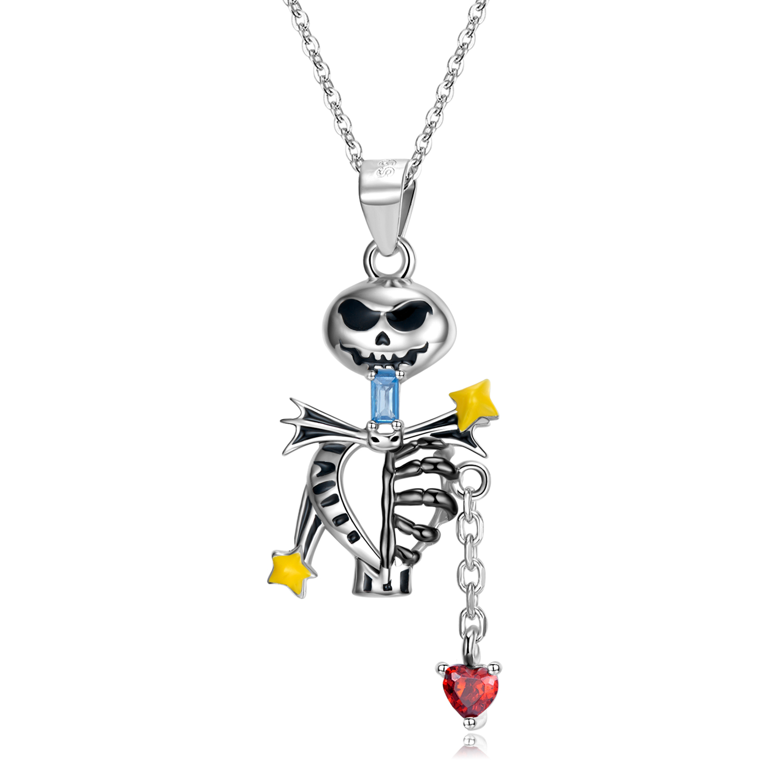 Halloween Handheld Red Heart Skull Necklace-Vigg Jewelry