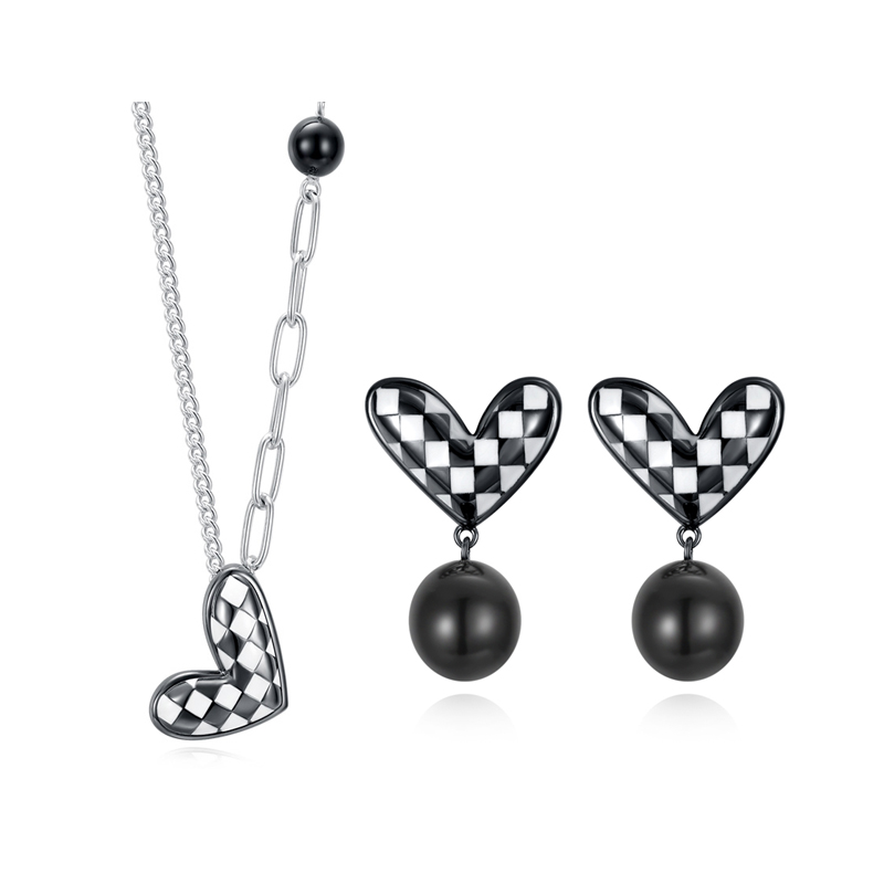 VIGG Black and White Heart Shape Jewelry Set-Vigg Jewelry