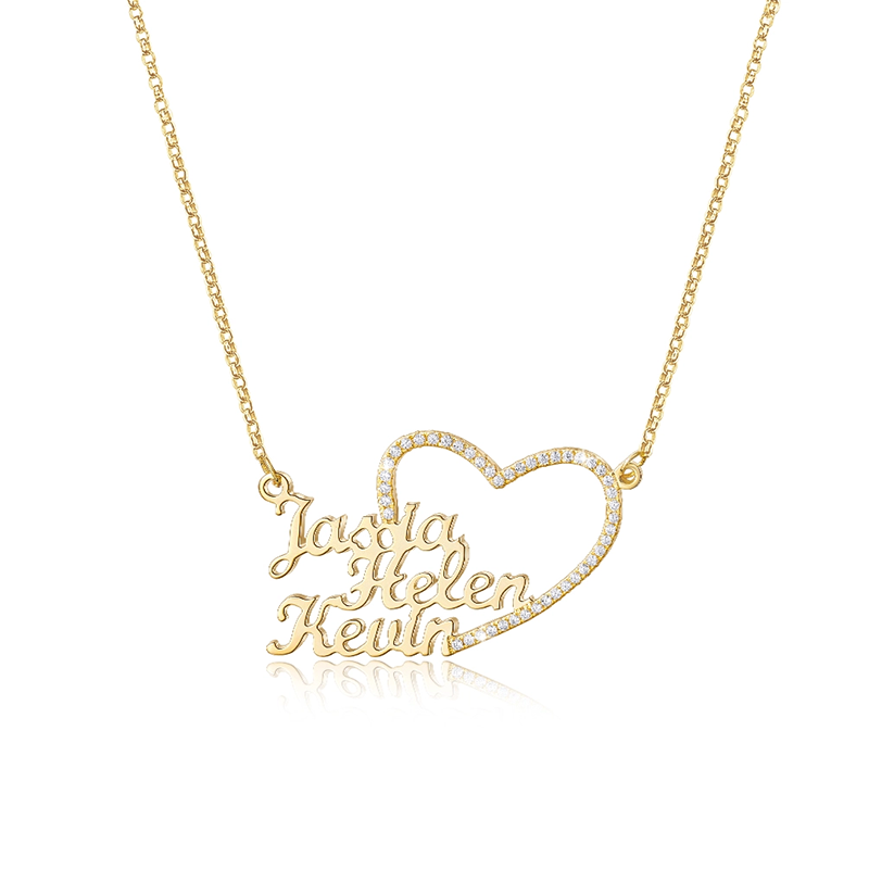 VIGG Personalized Multiple Names Diamond Necklace With Heart-Vigg Jewelry