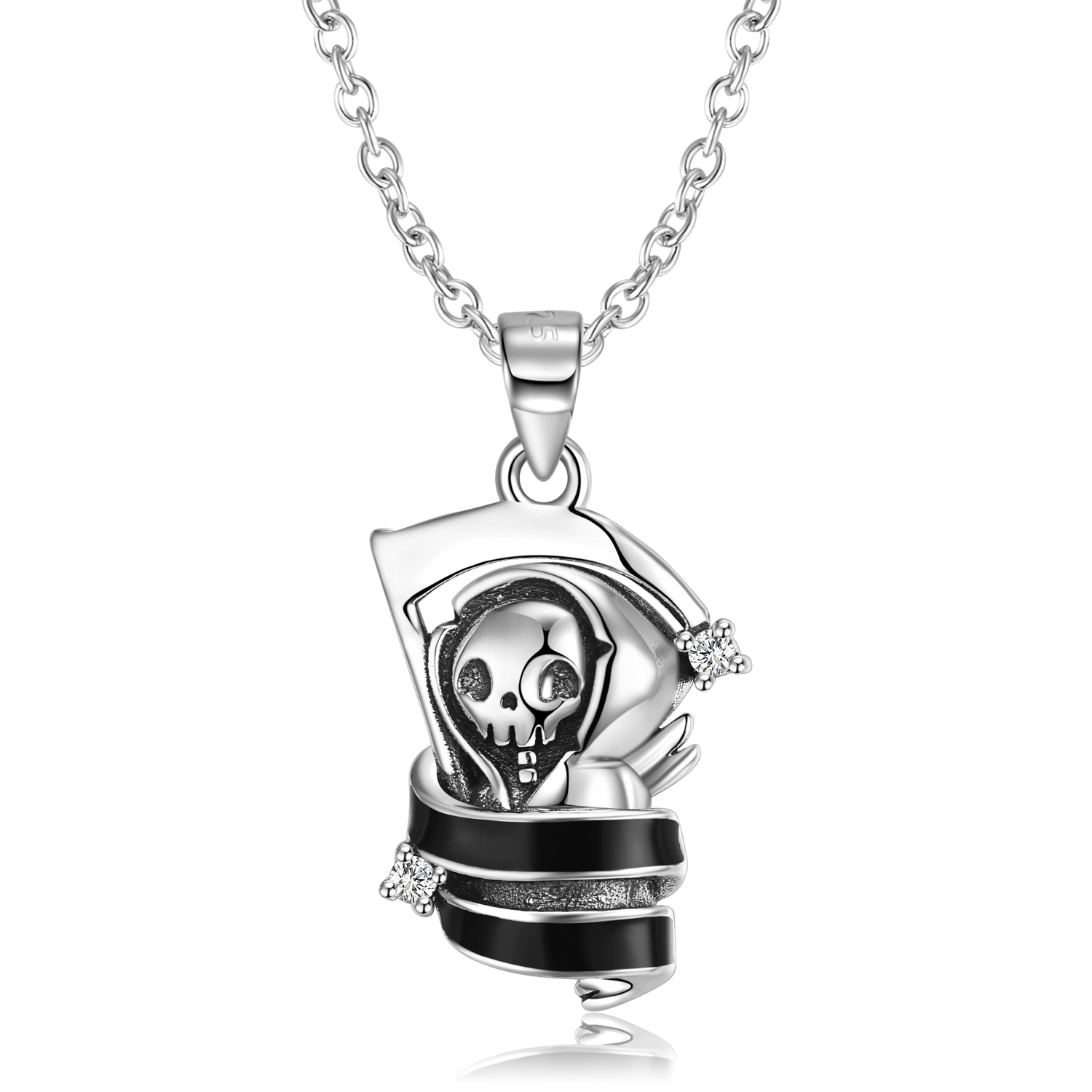 Halloween Scythe Skull Emissary Pendant Necklace-Vigg Jewelry