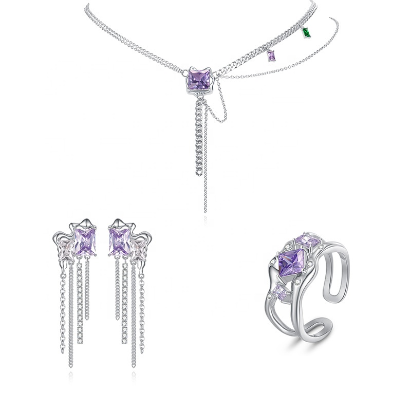 VIGG 925 Sterling Silver Purple Dream Jewelry Set-Vigg Jewelry