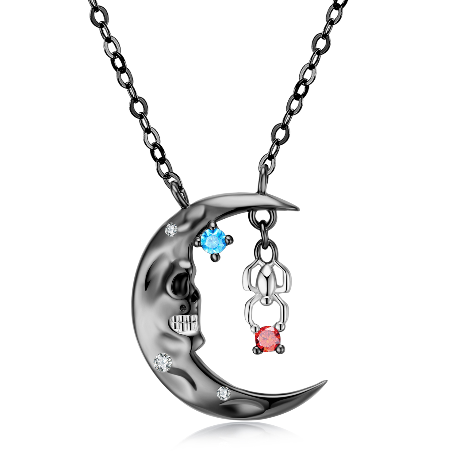 Halloween Black Gold Spider Skull Moon Necklace-Vigg Jewelry