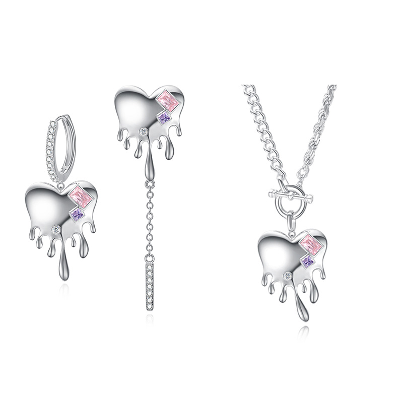 VIGG Asymmetric Wire Heart Jewelry Set-Vigg Jewelry