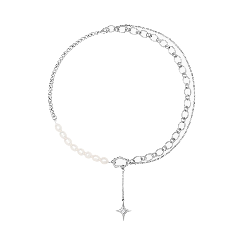 VIGG & AKAK Street Fashion Pearl Cross Necklace-Vigg Jewelry