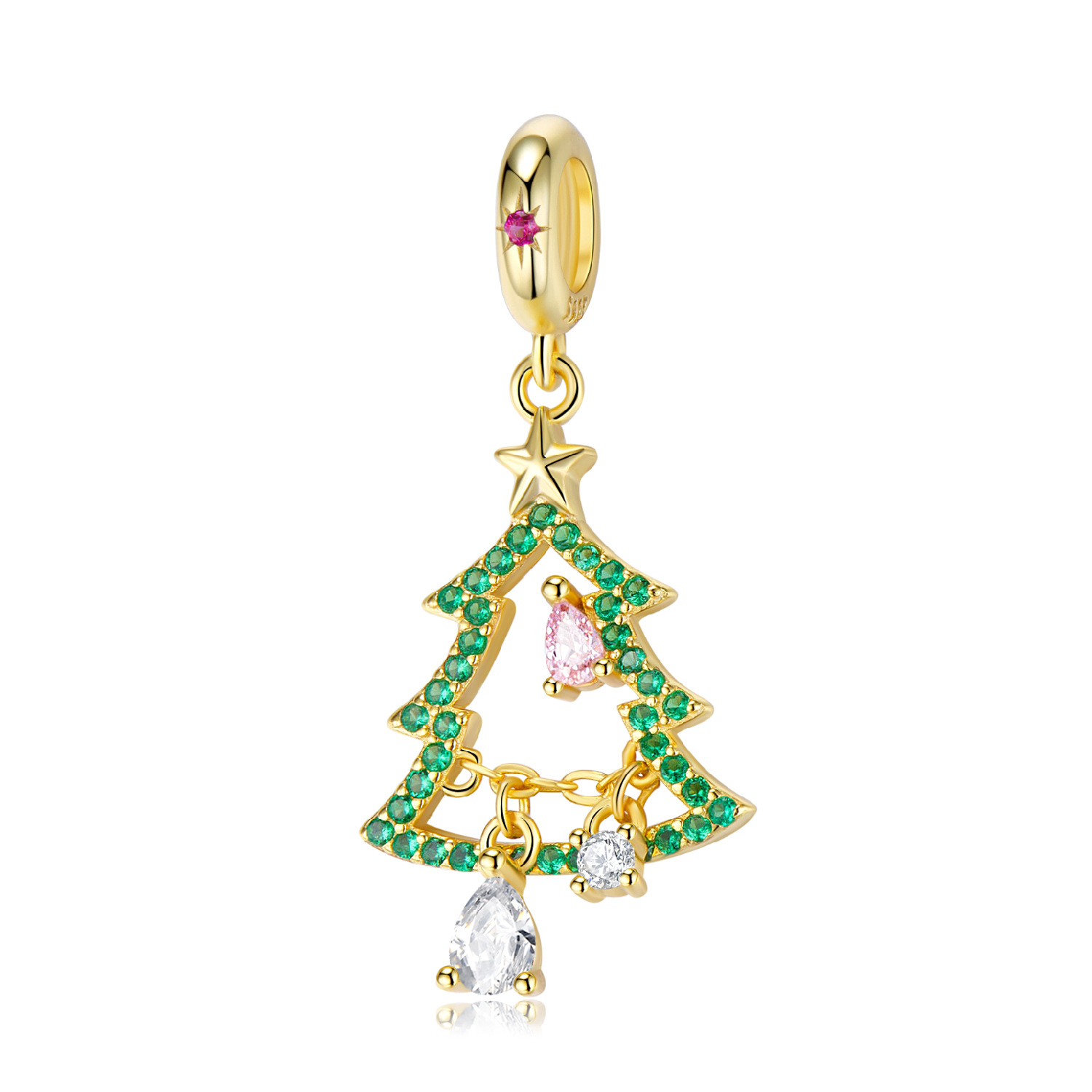 Gold Christmas Tree Wreath Charm Necklace-Vigg Jewelry