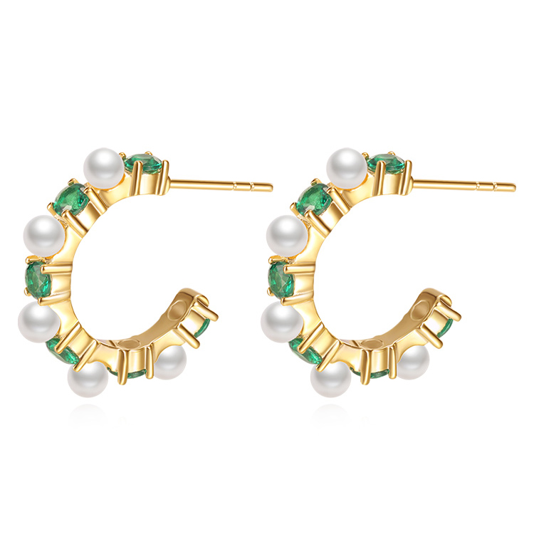 VIGG 18K Gold Plated Emerald Pearl Earrings-Vigg Jewelry