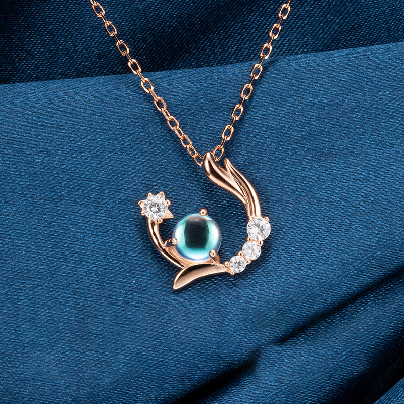 Moonstone fashion stone set necklace-Vigg Jewelry