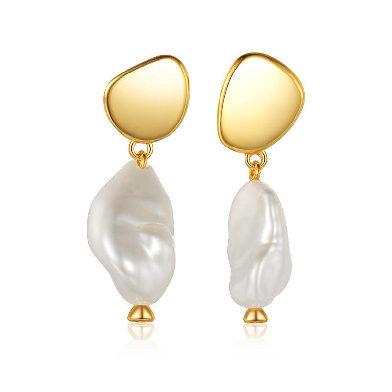 VIGG 18K Gold Plated Baroque Pearl Earrings-Vigg Jewelry