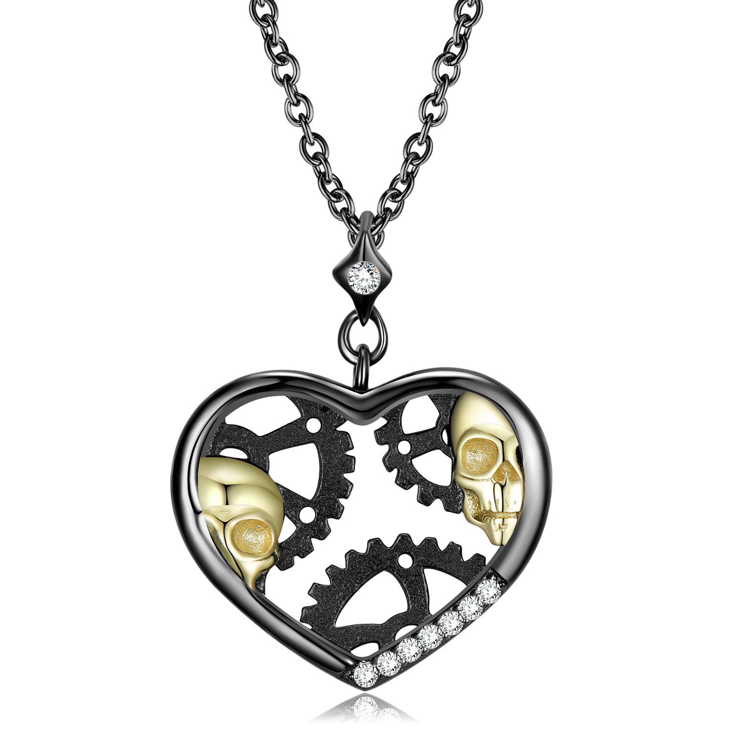 Halloween Mechanical Gear Skull Heart Necklace-Vigg Jewelry