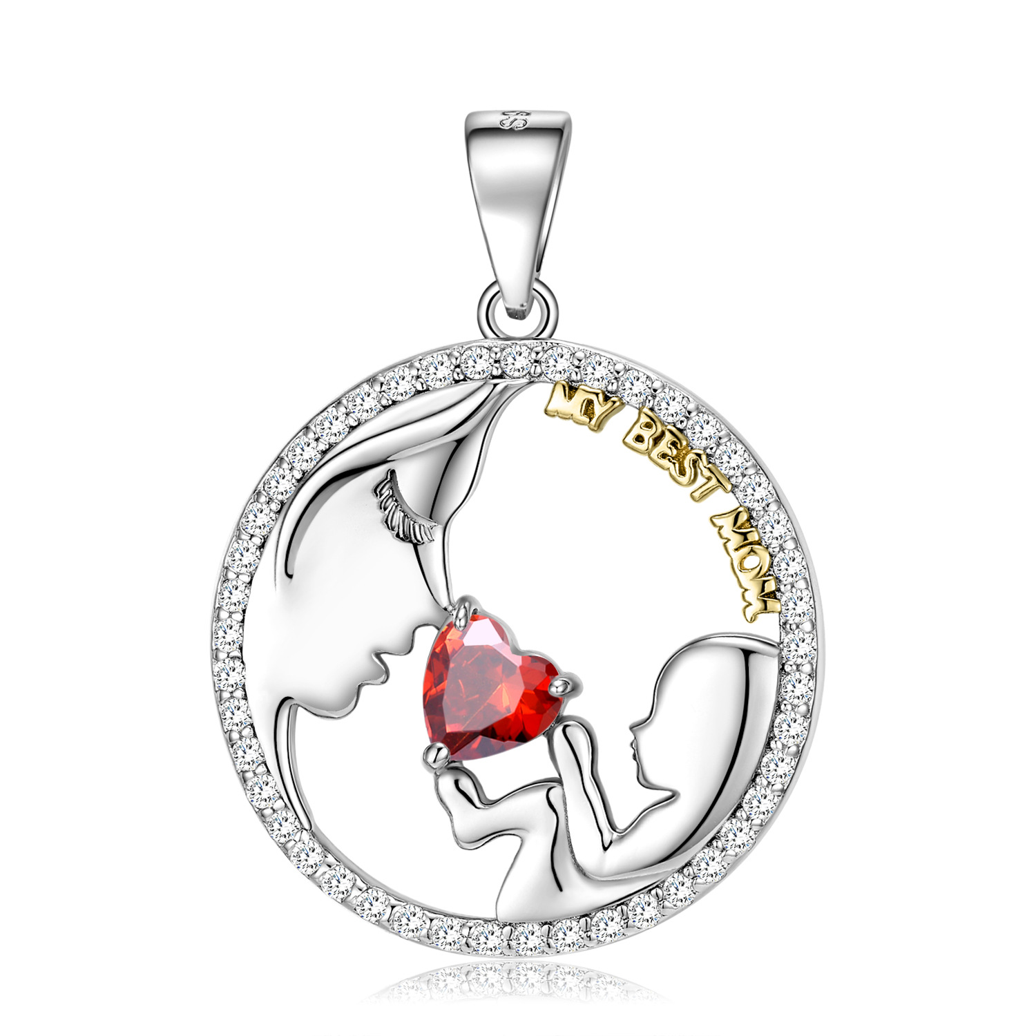 Listening To Baby & Mom Heart Birthstone Necklace-Vigg Jewelry