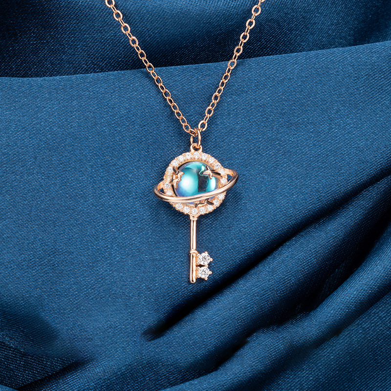 Rainbow Moonstone Key Necklace-Vigg Jewelry