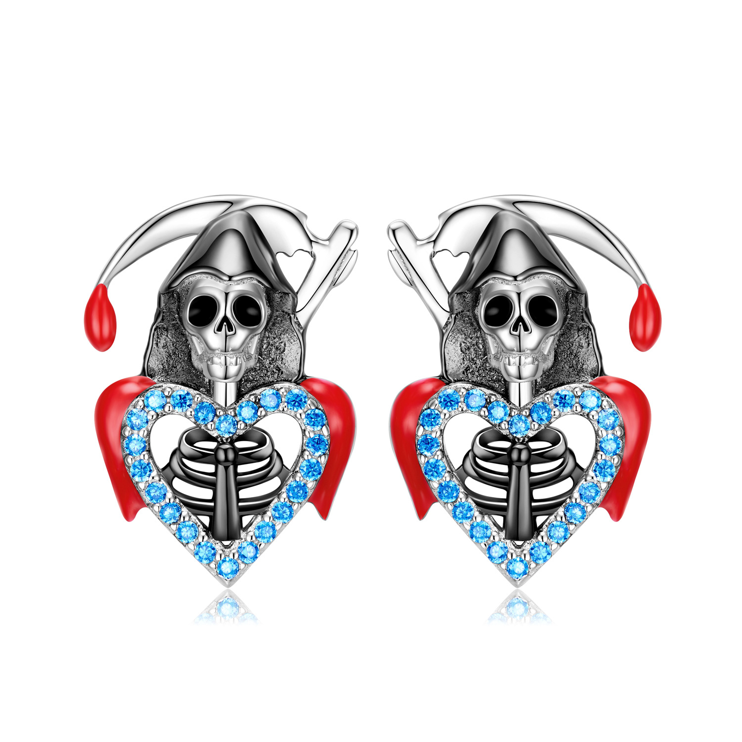 Halloween Death Skull Heart Earrings-Vigg Jewelry