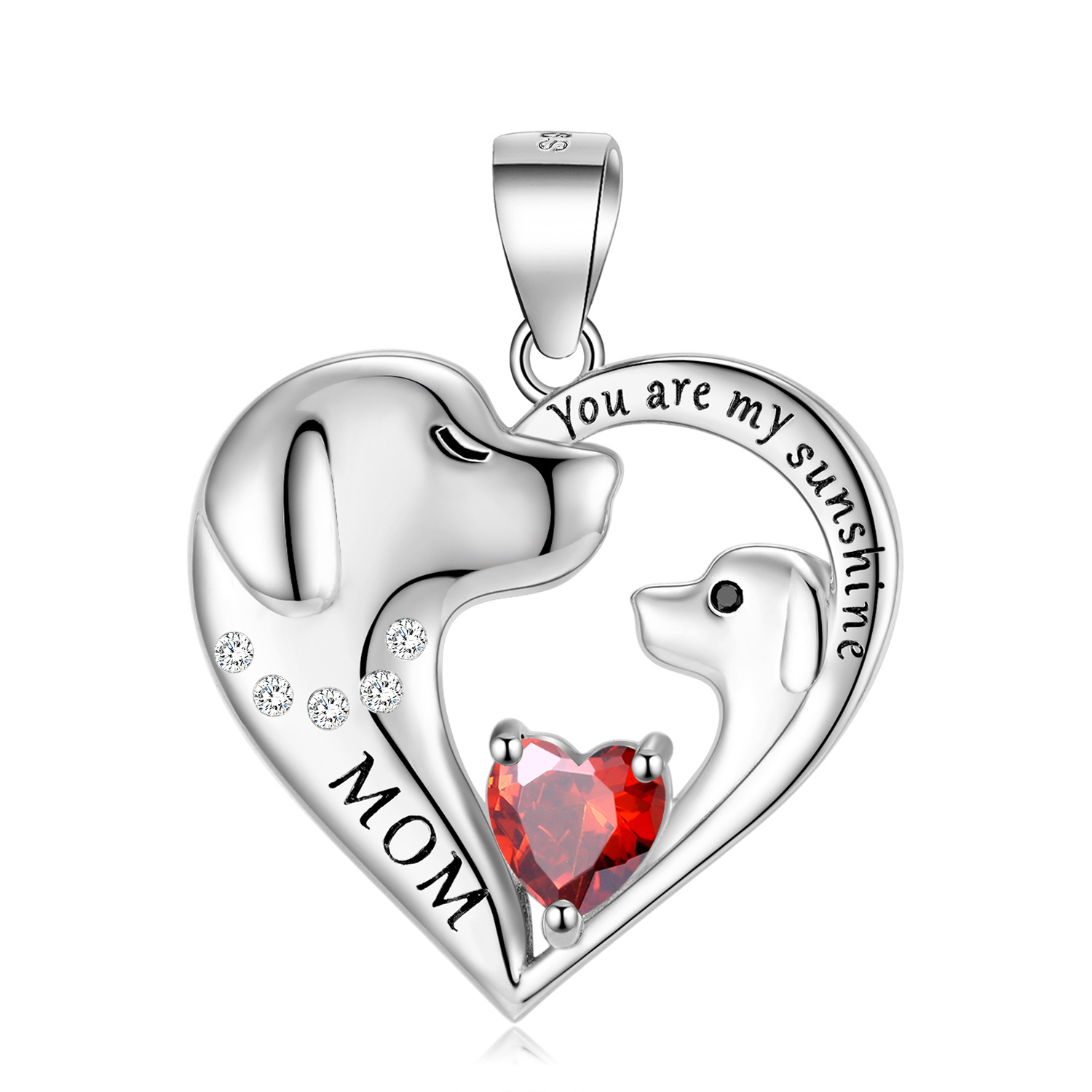 Cute Dog Heart Shape Birthstone Necklace - For Dog Lovers-Vigg Jewelry