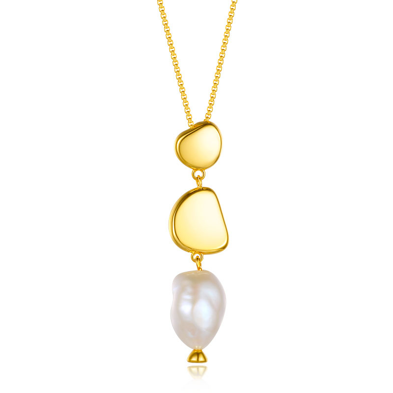 VIGG 18K Gold Plated Baroque Pearl Necklace-Vigg Jewelry