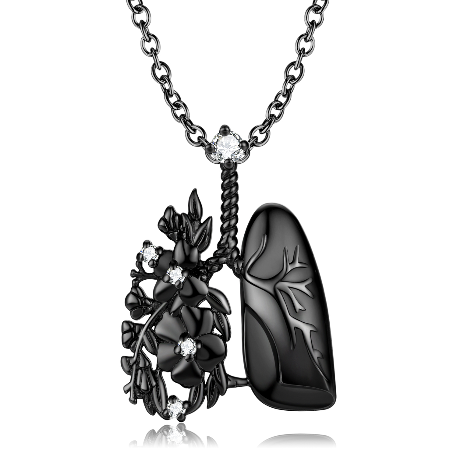 Halloween Gothic Lungs and Flowers Pendant Necklace-Vigg Jewelry
