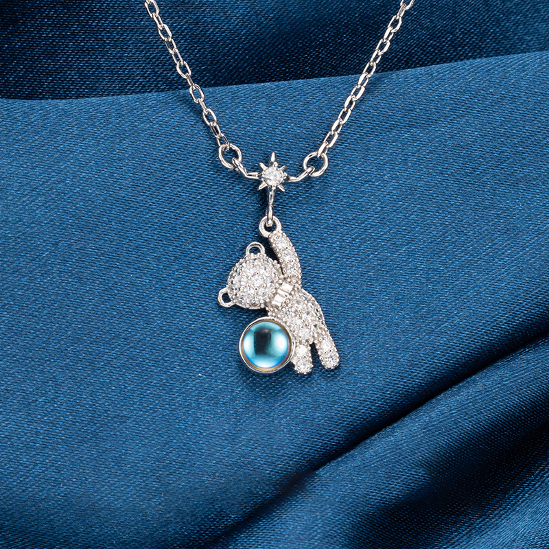 925 Sterling Silver Moonstone Bear Necklace-Vigg Jewelry