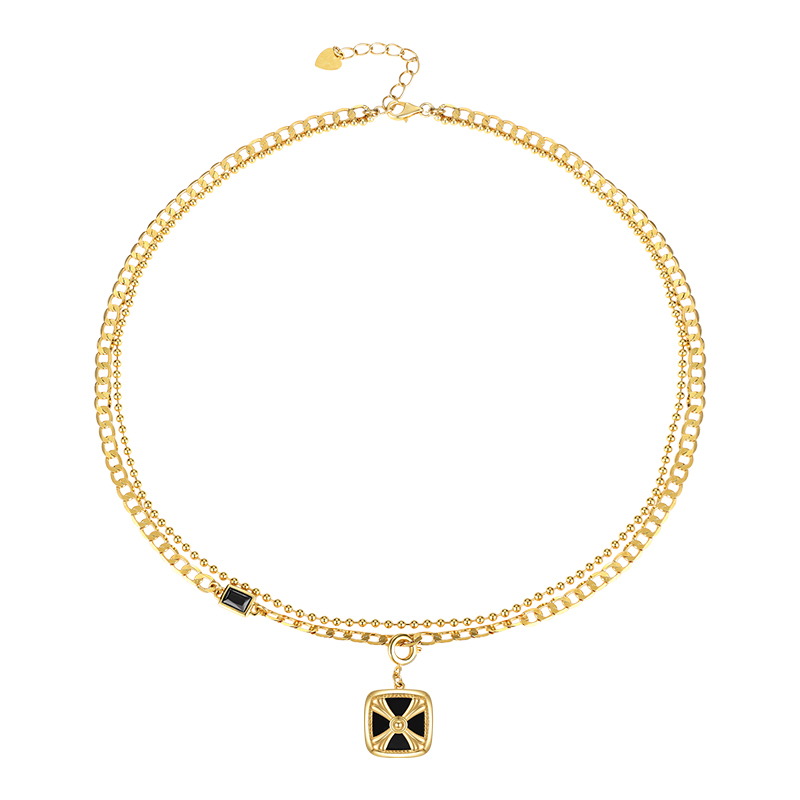 18K Gold Plated Vintage Onyx Palace Necklace-Vigg Jewelry