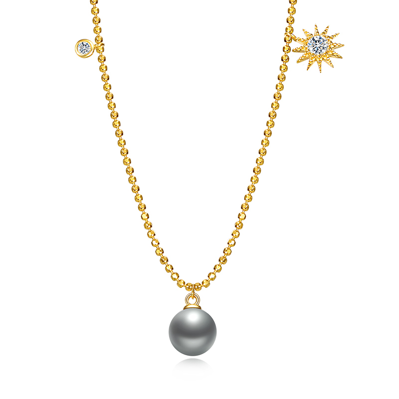 VIGG 18K Gold Plated Moon and Sun Pearl Necklace-Vigg Jewelry