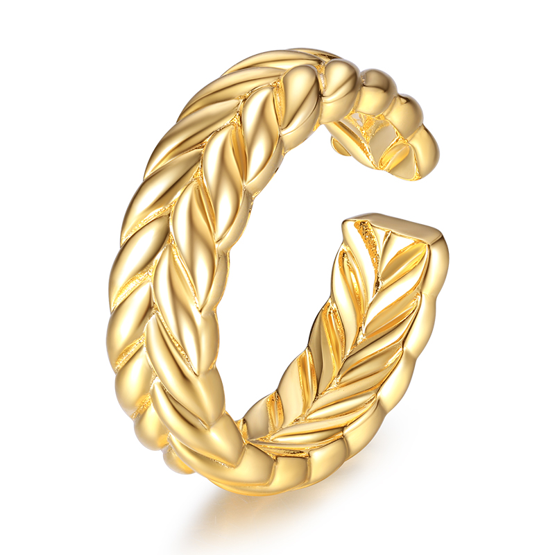 18K Gold Plated Ear of Wheat Hoop Ring-Vigg Jewelry