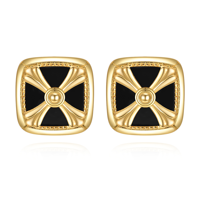 VIGG 18K Gold Plated Vintage Onyx Court Earrings-Vigg Jewelry