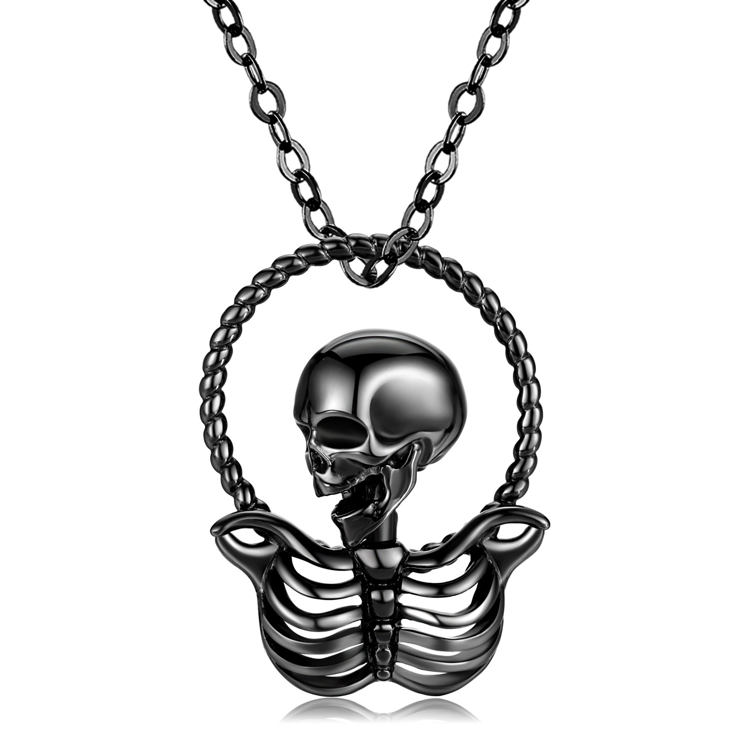 Halloween Round halo skull necklace-Vigg Jewelry
